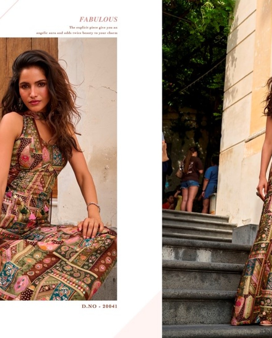 MULTICOLOR - Multi Colour Digital Print Work Jacquard Silk Salwar Suit